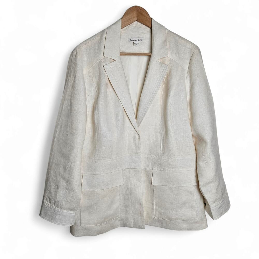 Coldwater Creek Women's Ivory Snap Linen Business Summer Blazer Jacket Size 12